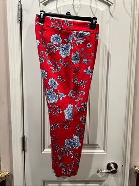 Roz & Ali Red Floral Print Pants Sz 12p